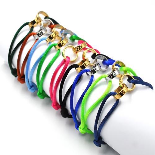 Acier inoxydable 304 bracelet, avec cordon de polyester, Placage, unisexe & réglable, plus de couleurs à choisir, Trou:Environ 1.2mm, Longueur:Environ 6-10 pouce, Vendu par PC