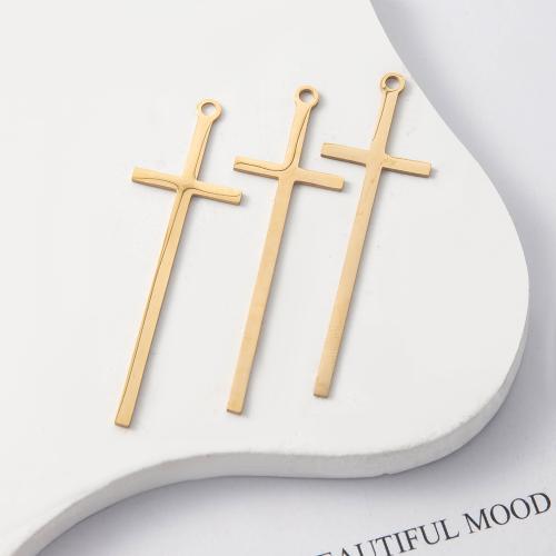 Stainless Steel Cross Pendants, 304 Stainless Steel, Vacuum Ion Plating, DIY, golden, 53x16x1mm, Sold By PC