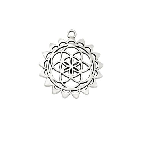 Pendentifs fleurs en alliage de zinc, Plaqué de couleur d'argent, DIY, protéger l'environnement, sans nickel, plomb et cadmium, 33.10x28.60mm, 100PC/sac, Vendu par sac