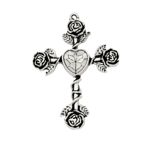 Pendentifs croix en alliage de zinc  , Plaqué de couleur d'argent, DIY, protéger l'environnement, sans nickel, plomb et cadmium, 50.90x37.90mm, 100PC/sac, Vendu par sac