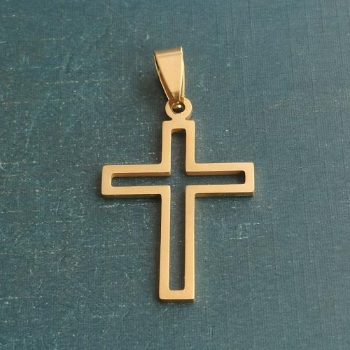 Titanium Steel Pendants, Cross, polished, DIY, golden, 23x34mm, 10PCs/Bag, Sold By Bag