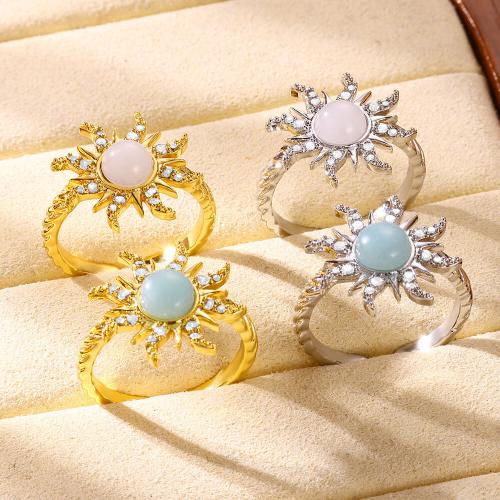 Cubic Zirconia Micro Pave Brass Ring, with Resin, Sun, plated, micro pave cubic zirconia & for woman, more colors for choice, nickel, lead & cadmium free, Sold By PC