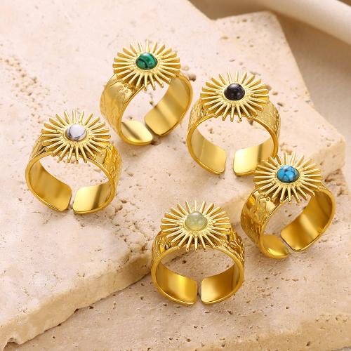 Brass Finger Ring, with Natural Stone, Sun, gold color plated, different materials for choice & for woman, more colors for choice, nickel, lead & cadmium free, Sold By PC