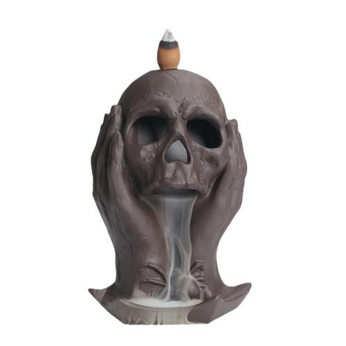 Purple Clay Backflow Burner, Skull, for home and office, brown, Sold By PC