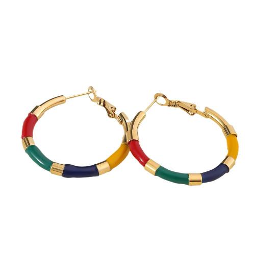 304 Stainless Steel Lever Back Earring, 18K gold plated, fashion jewelry & for woman & enamel, multi-colored, Sold By Pair