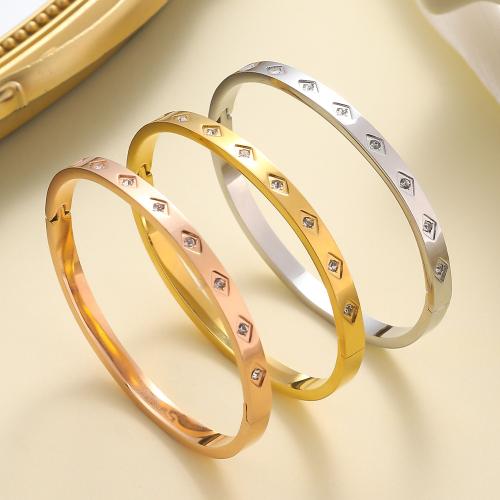 304 Stainless Steel Bangle, with Crystal, plated, fashion jewelry & for woman, more colors for choice, Sold By PC