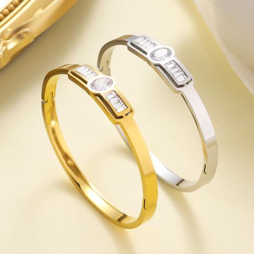 304 Stainless Steel Bangle, with Crystal, plated, fashion jewelry & for woman, more colors for choice, Sold By PC