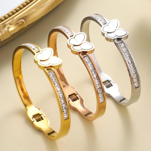 304 Stainless Steel Bangle, with Crystal, plated, fashion jewelry & for woman, more colors for choice, Sold By PC