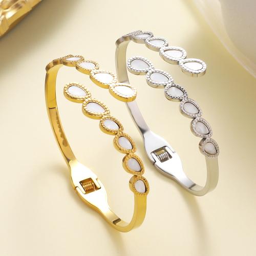 Acier inoxydable 304 bracelet manchette, avec coquille blanche, Placage, bijoux de mode & pour femme, plus de couleurs à choisir, Vendu par PC