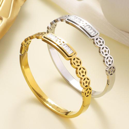 304 Stainless Steel Bangle, with Crystal, plated, fashion jewelry & for woman & hollow, more colors for choice, Sold By PC