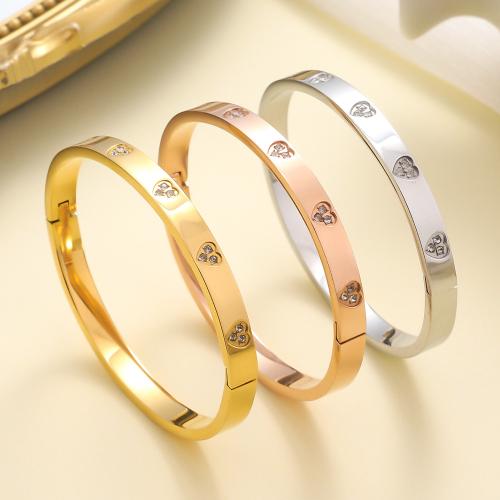 304 Stainless Steel Bangle, plated, fashion jewelry & micro pave cubic zirconia & for woman, more colors for choice, Sold By PC