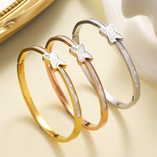 304 Stainless Steel Bangle, with White Shell & Crystal, plated, fashion jewelry & for woman, more colors for choice, Sold By PC