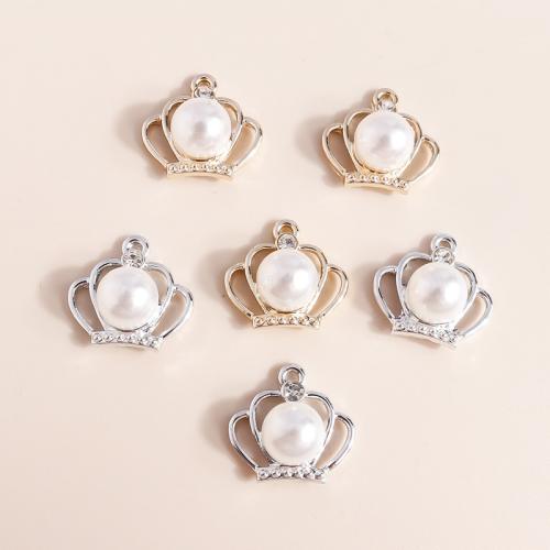 Tibetan Style Crown Pendants, with Plastic Pearl, plated, DIY, 10PCs/Bag, Sold By Bag