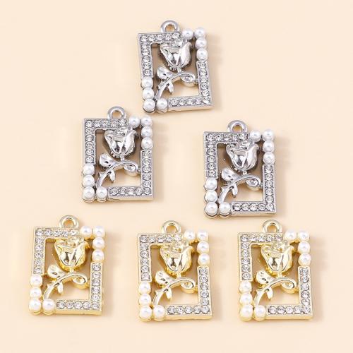 Tibetan Style Rhinestone Pendants, with Plastic Pearl, Tulip, plated, DIY & with rhinestone, more colors for choice, 4PCs/Bag, Sold By Bag