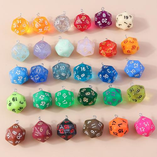 Resin Pendant, Plastic, with Resin, Dice, plated, DIY, more colors for choice, 5PCs/Bag, Sold By Bag