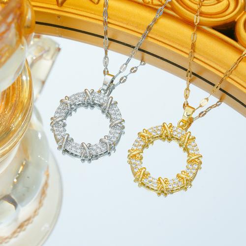 Stainless Steel Jewelry Necklace, 304 Stainless Steel, Vacuum Ion Plating, for woman & with rhinestone, more colors for choice, Sold By PC