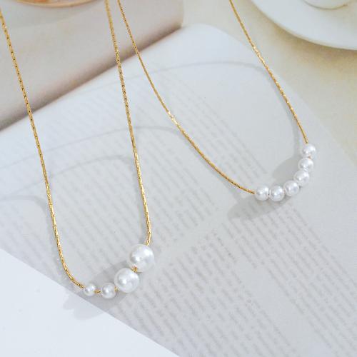 Stainless Steel Jewelry Necklace, 304 Stainless Steel, with Plastic Pearl, Vacuum Ion Plating, for woman, more colors for choice, Length:41-50 cm, Sold By PC