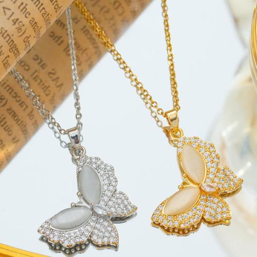 Stainless Steel Jewelry Necklace, 304 Stainless Steel, Butterfly, Vacuum Ion Plating, micro pave cubic zirconia & for woman, more colors for choice, Length:41-50 cm, Sold By PC