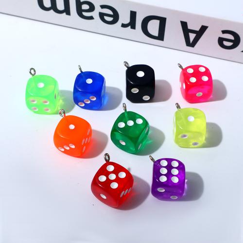 Resin Pendant, Plastic, with Resin, Dice, plated, DIY, more colors for choice, 1000PCs/Bag, Sold By Bag