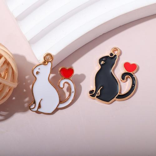 Tibetan Style Enamel Pendants, Cat, plated, DIY, more colors for choice, 24x17mm, 100PCs/Bag, Sold By Bag