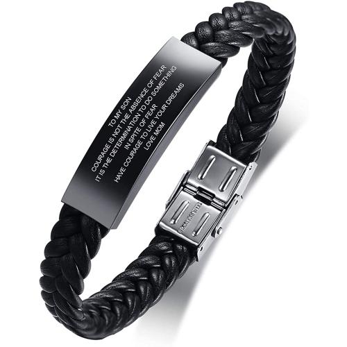 cuir PU bracelet, avec Acier inoxydable 304, modèles différents pour le choix & avec le motif de lettre & pour homme, Longueur:Environ 7-9 pouce, Vendu par PC