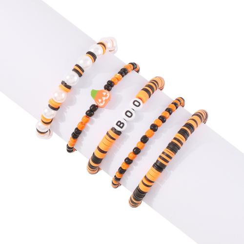 argile de polymère Set de bracelet, avec résine & perle de plastique, fait à la main, Style bohème & unisexe, plus de couleurs à choisir, Longueur:Environ 6-8 pouce, Vendu par fixé