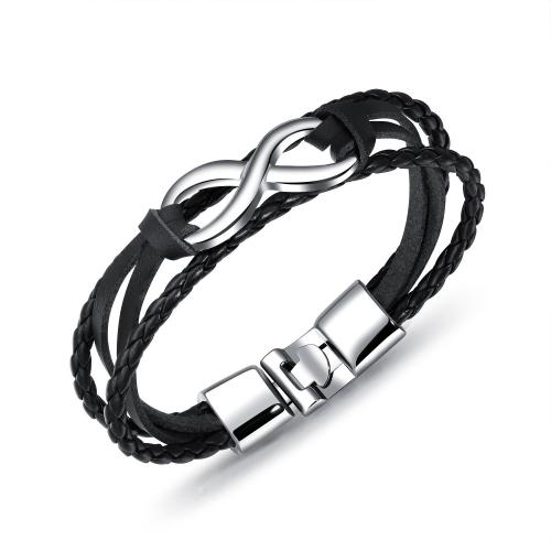 304 Stainless Steel Bracelet, with PU Leather, Infinity, handmade, multilayer & for man, more colors for choice, Length:Approx 7-9 Inch, Sold By PC