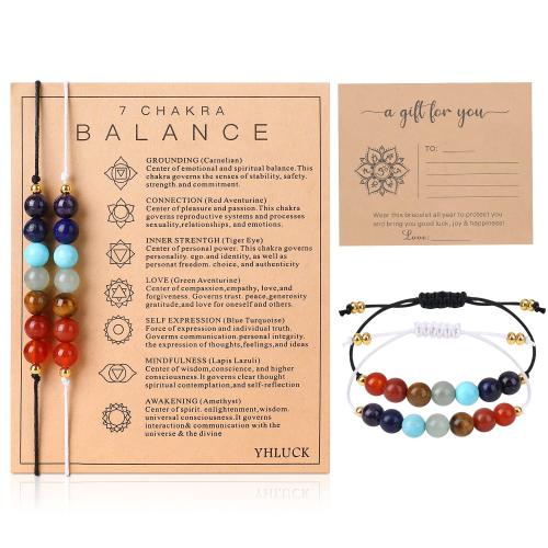 Piedras preciosas Pulsera, con Cordón de cera, hecho a mano, 2 piezas & diferentes materiales para la opción & para mujer, longitud:aproximado 6-10 Inch, Vendido por Set