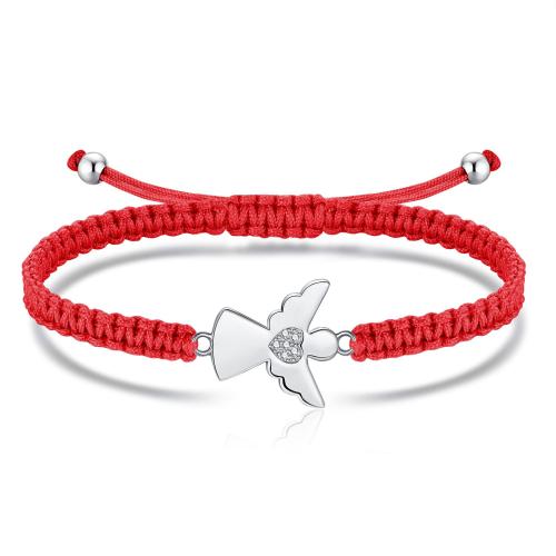 cordon de polyester bracelet, avec alliage de zinc, ange, fait à la main, tressé & pour femme & avec strass, plus de couleurs à choisir, Longueur:Environ 6.3-9.4 pouce, Vendu par PC