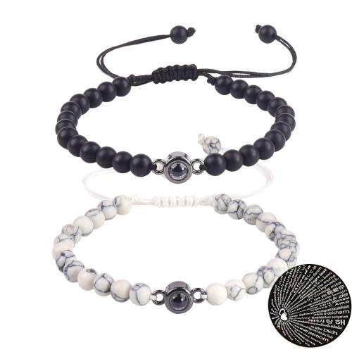 Piedra Abrazine Pulsera de proyección en miniatura, con turquesa & cordón poliéster, hecho a mano, unisexo & diferentes estilos para la opción, longitud:aproximado 6-10 Inch, Vendido por Set