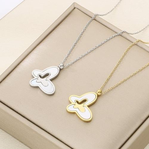 Titanium Steel Necklace, with White Shell, Butterfly, plated, for woman, more colors for choice, Sold By PC