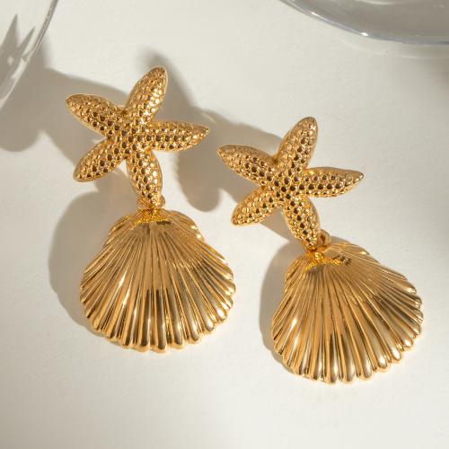 Stainless Steel Drop Earring, 304 Stainless Steel, Shell, gold color plated, for woman, Sold By Pair