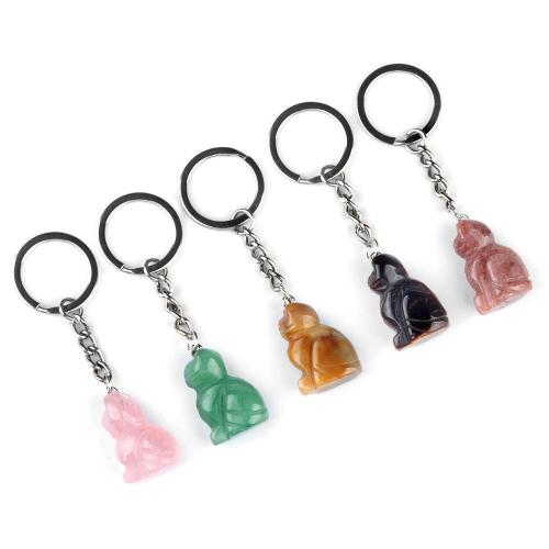 Bag Purse Charms Keyrings Keychains, Natural Stone, with Tibetan Style, Cat, fashion jewelry & different materials for choice, more colors for choice, Sold By PC