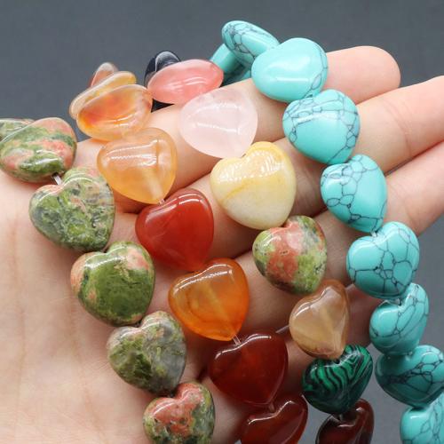 Gemstone Jewelry Beads, Natural Stone, Heart, DIY & different materials for choice, more colors for choice, 16mm, Approx 12PCs/Strand, Sold By Strand