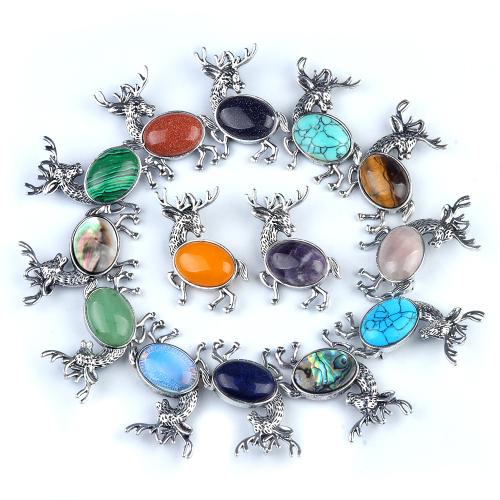 Gemstone Pendants Jewelry, Tibetan Style, with Natural Stone, Deer, silver color plated, DIY & different materials for choice, more colors for choice, nickel, lead & cadmium free, Sold By PC