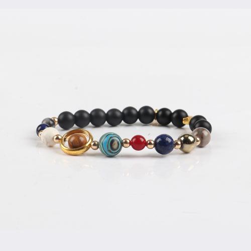 Gemstone Bracelets, with Brass, fashion jewelry, mixed colors, 8mm, Length:18.5 cm, Sold By PC