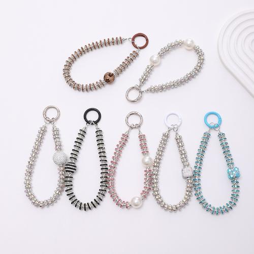 Mobile Phone Lanyard, Iron, with Glass & Tibetan Style, plated, multifunctional & DIY & different styles for choice, more colors for choice, Sold By PC