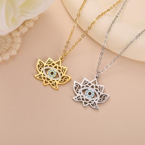 Stainless Steel Jewelry Necklace, 304 Stainless Steel, Lotus, Vacuum Ion Plating, for woman & with rhinestone, more colors for choice, Length:51-60 cm, 10PCs/Bag, Sold By Bag