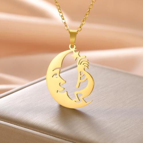 Stainless Steel Jewelry Necklace, 304 Stainless Steel, Moon, Vacuum Ion Plating, for woman, more colors for choice, Length:51-60 cm, 10PCs/Bag, Sold By Bag