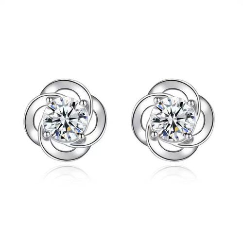 Brass Stud Earring, Four Leaf Clover, plated, fashion jewelry & for woman & with rhinestone, more colors for choice, earring length 5-10mm, Sold By Pair