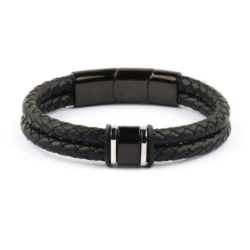 PU Leder Armband, mit 304 Edelstahl, verschiedene Größen vorhanden & verschiedene Stile für Wahl & für den Menschen, schwarz, verkauft von PC