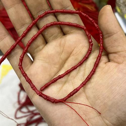 Natural Colored Shell Beads, Bamboo, DIY, deep red, 3x7mm, Approx 58PCs/Strand, Sold By Strand