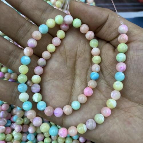 Perles de coquille colore naturelle, Haut Coque, Rond, DIY, multicolore, 7mm, Environ 56PC/brin, Vendu par brin