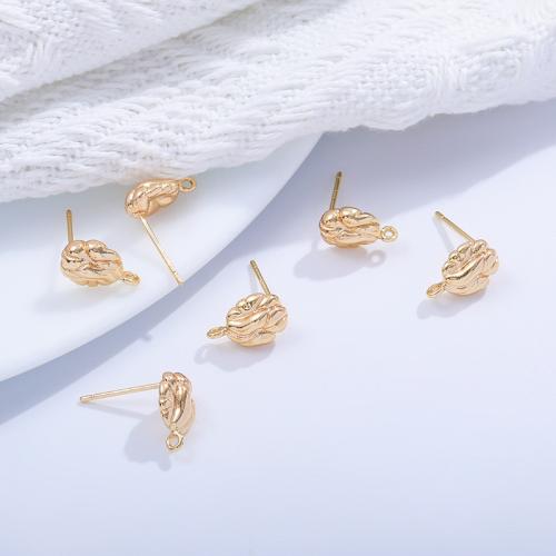 Brass Earring Stud Component, irregular, gold color plated, DIY, nickel, lead & cadmium free, 15.80x11mm, 10PCs/Bag, Sold By Bag