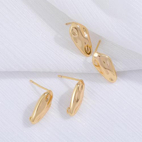 Brass Earring Stud Component, irregular, gold color plated, DIY, nickel, lead & cadmium free, 16.60x8mm, 10PCs/Bag, Sold By Bag