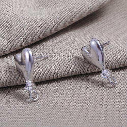 Brass Earring Stud Component, Heart, plated, DIY & micro pave cubic zirconia, more colors for choice, nickel, lead & cadmium free, 14.50x18.10mm, 10PCs/Bag, Sold By Bag