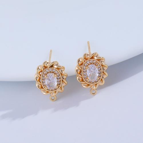 Clou boucle d'oreille en laiton, fleur, Placage, DIY & pavé de micro zircon, plus de couleurs à choisir, protéger l'environnement, sans nickel, plomb et cadmium, 15.50x15.80mm, 10PC/sac, Vendu par sac