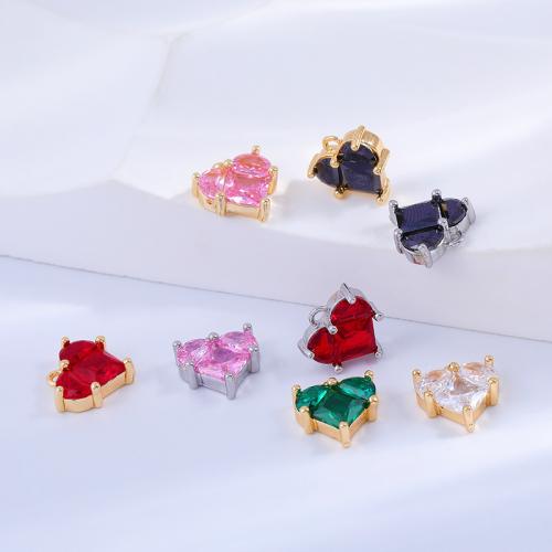 Cubic Zirconia Brass Pendants, with Cubic Zirconia, Heart, plated, DIY, more colors for choice, nickel, lead & cadmium free, Sold By PC