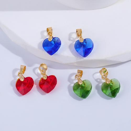 Brass Heart Pendants, with Glass, gold color plated, DIY, more colors for choice, nickel, lead & cadmium free, Sold By PC