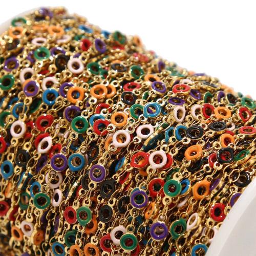 Stainless Steel Jewelry Chain, 304 Stainless Steel, Round, gold color plated, DIY & enamel, multi-colored, Sold By m